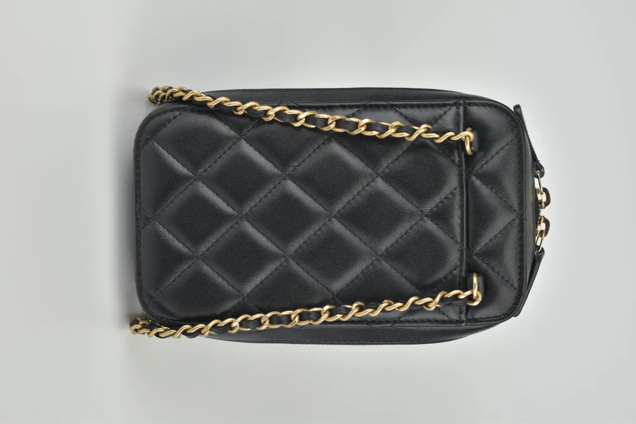 2021 Black Quilted Lambskin CC Vertical Phone Holder Mini Bag