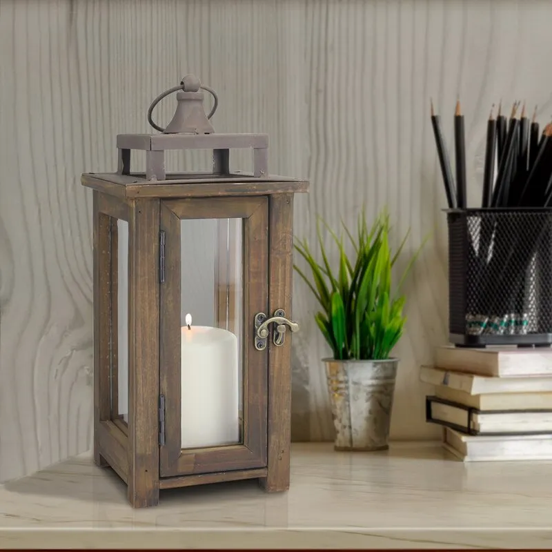 Ameslemo Brown Modern Wood Tabletop Lantern