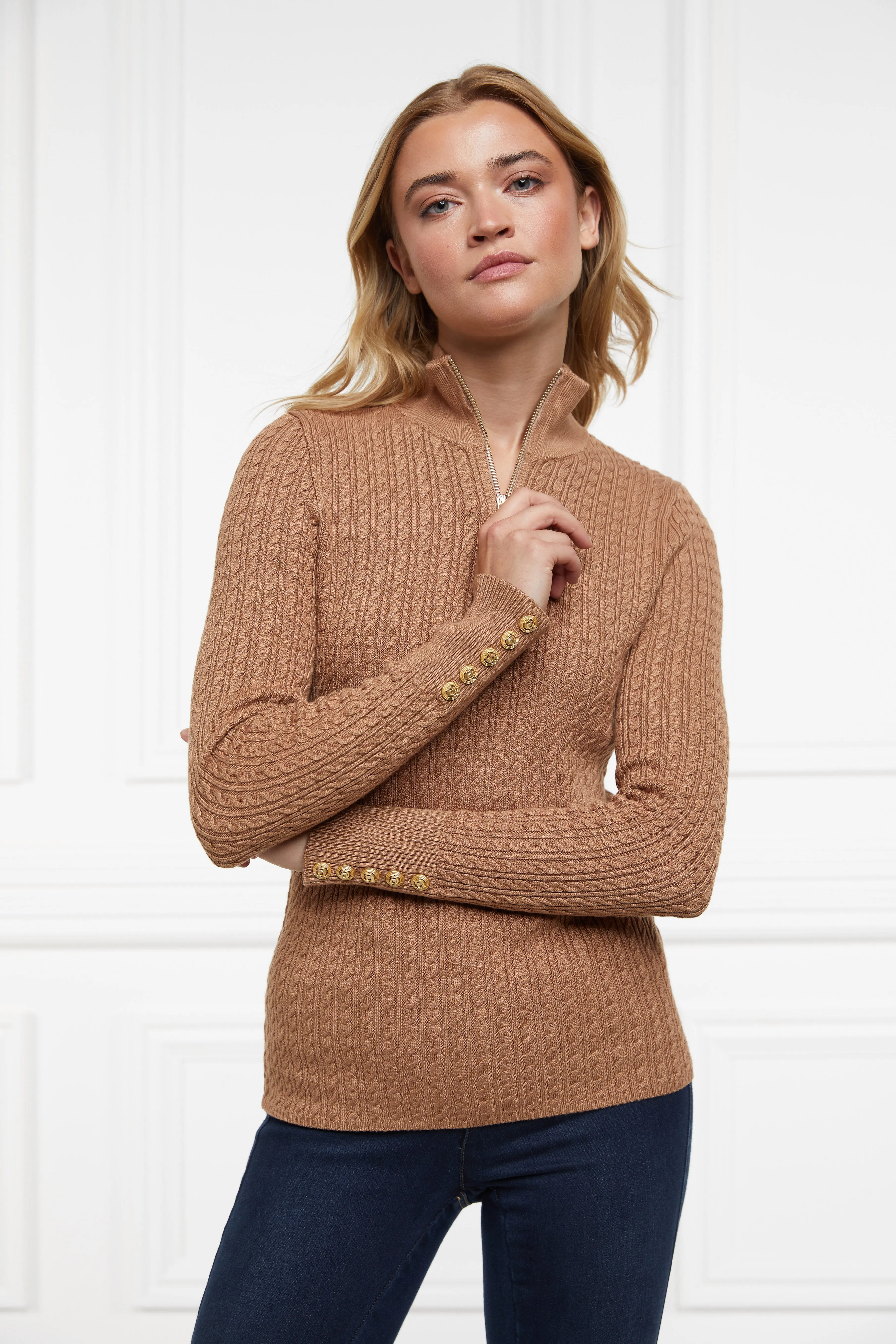 Ava Half Zip Knit (Dark Camel Marl)