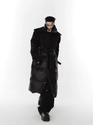 Avant-Garde Deconstructed Down Coat | Two-Piece Long Trench and Puffer Jacket