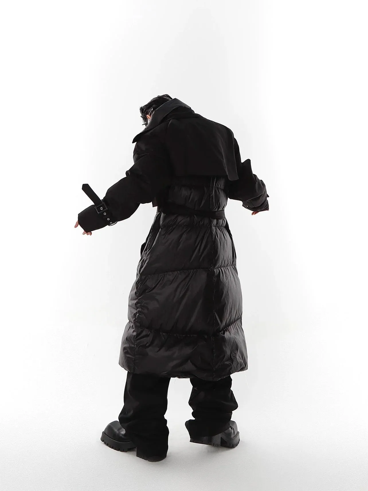 Avant-Garde Deconstructed Down Coat | Two-Piece Long Trench and Puffer Jacket