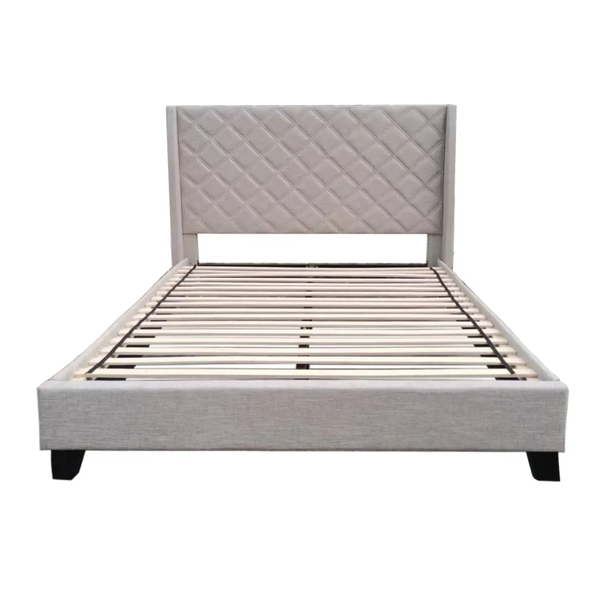 Beige Diamond-Quilted King Upholstered Platform Bed