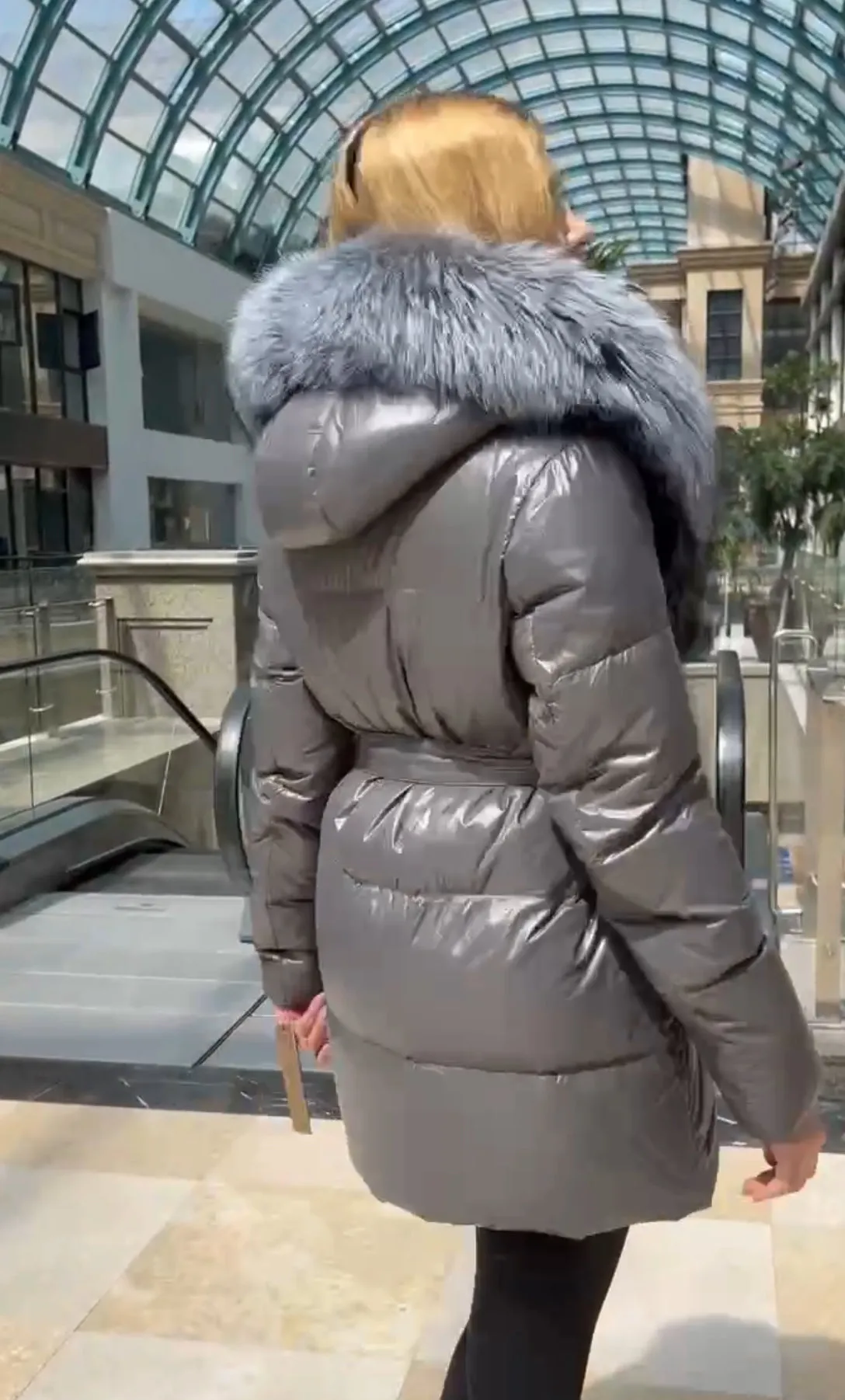 Belted Genuine Silver Fox Premium Down Fill Jacket