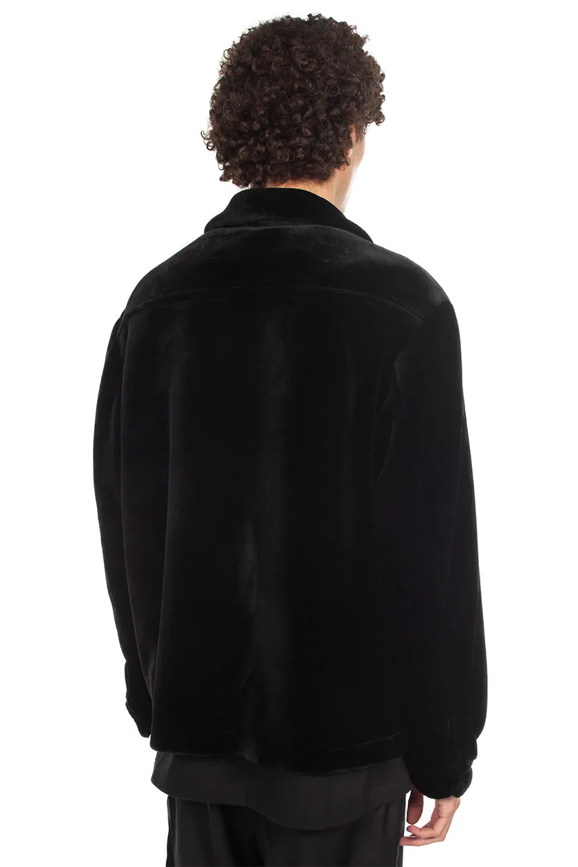 Black Faux-Fur Zip-Up Jacket