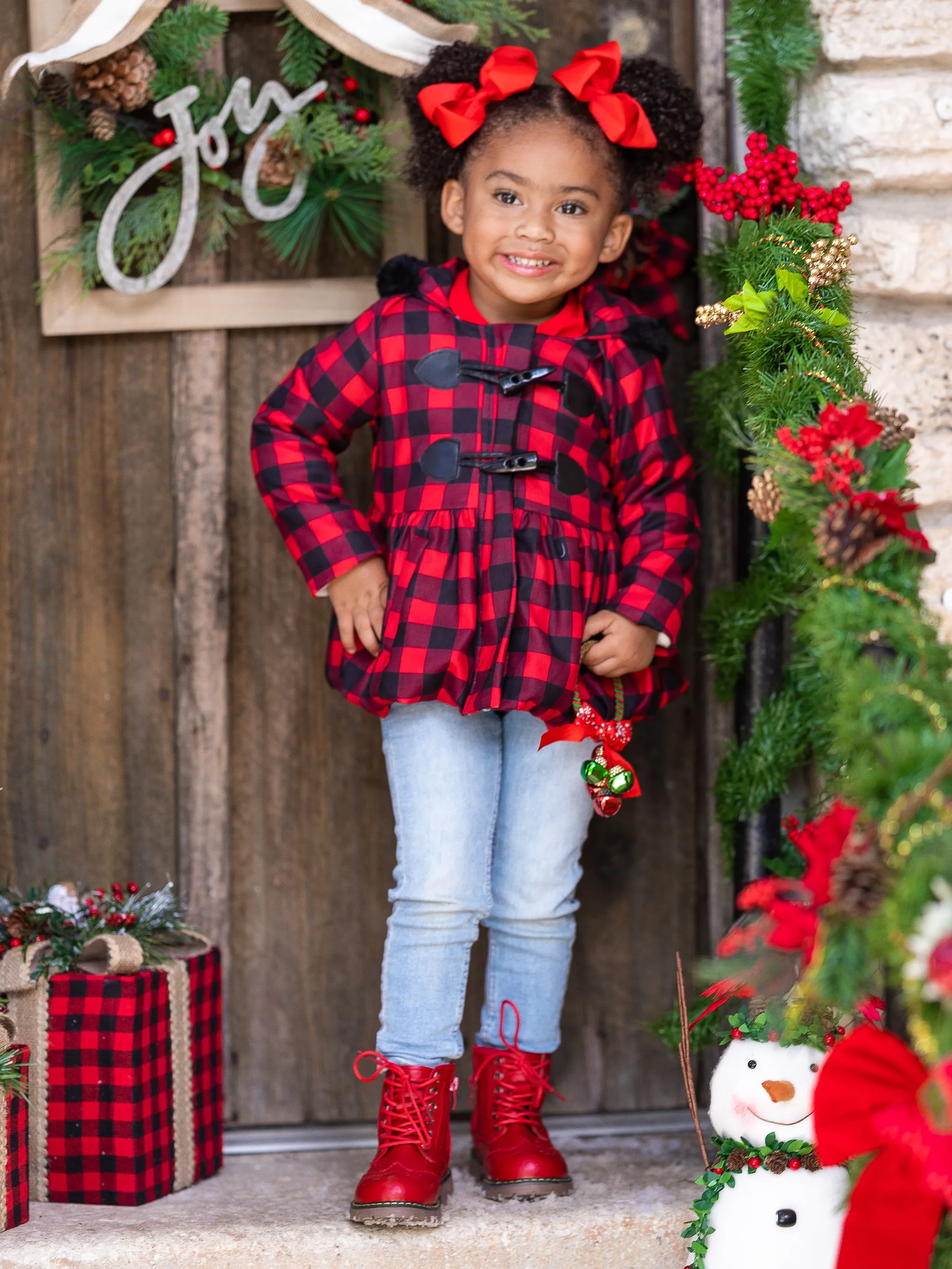 Bundled Up Plaid Peplum Hoodie Coat