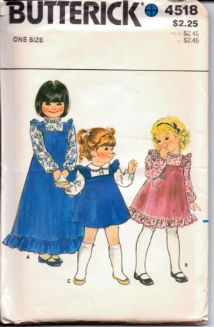 Butterick 4518 Vintage 1980's Sewing Pattern Toddlers' Dress Jumper Ruffle Trim Blouse All Sizes