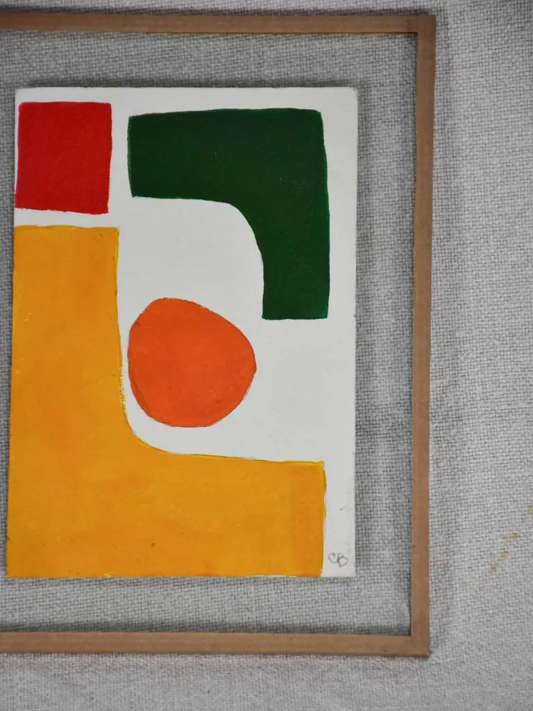 Caroline Beauzon abstract painting - green, red, yellow, orange & white 7½" x 5½"