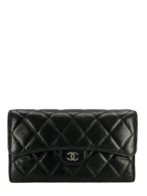 CHANEL Classic Quilted Leather Long Trifold Flap Wallet