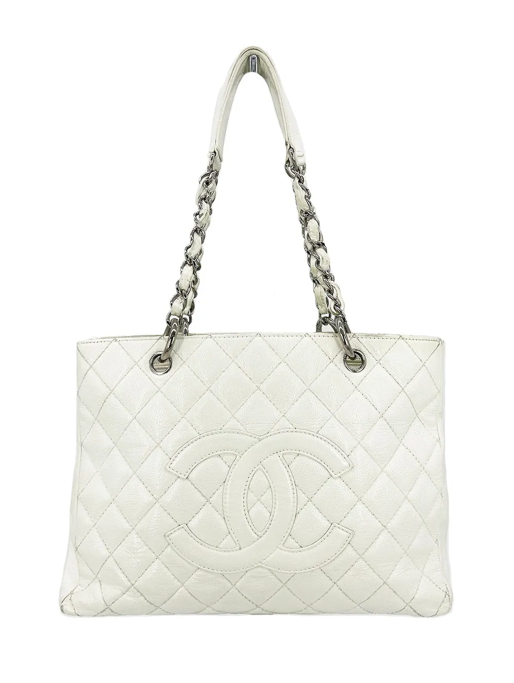 Chanel Quilted White Caviar Grand Shopper Tote