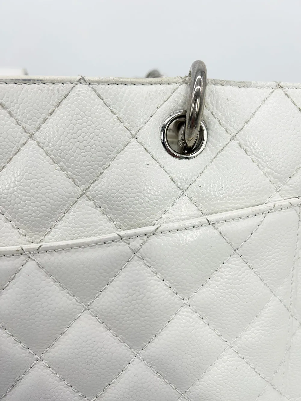 Chanel Quilted White Caviar Grand Shopper Tote