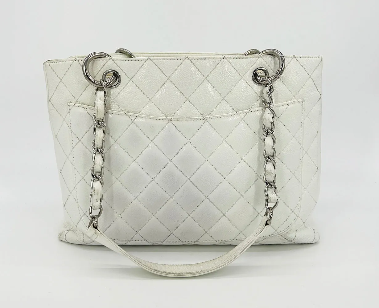 Chanel Quilted White Caviar Grand Shopper Tote