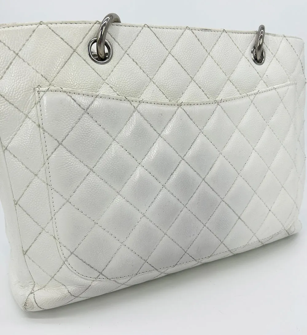 Chanel Quilted White Caviar Grand Shopper Tote