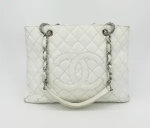 Chanel Quilted White Caviar Grand Shopper Tote