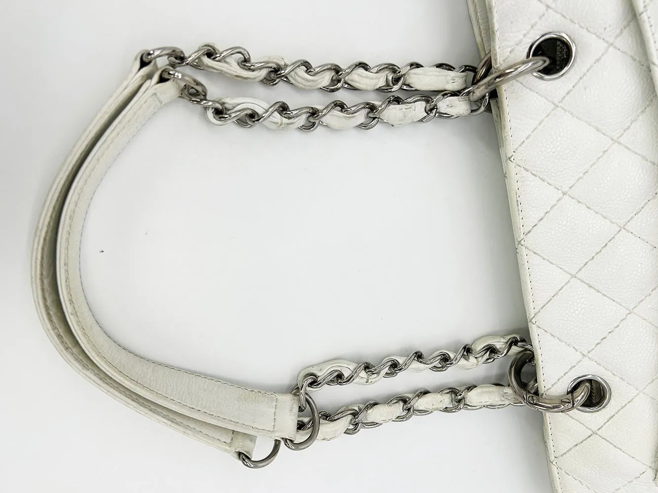 Chanel Quilted White Caviar Grand Shopper Tote