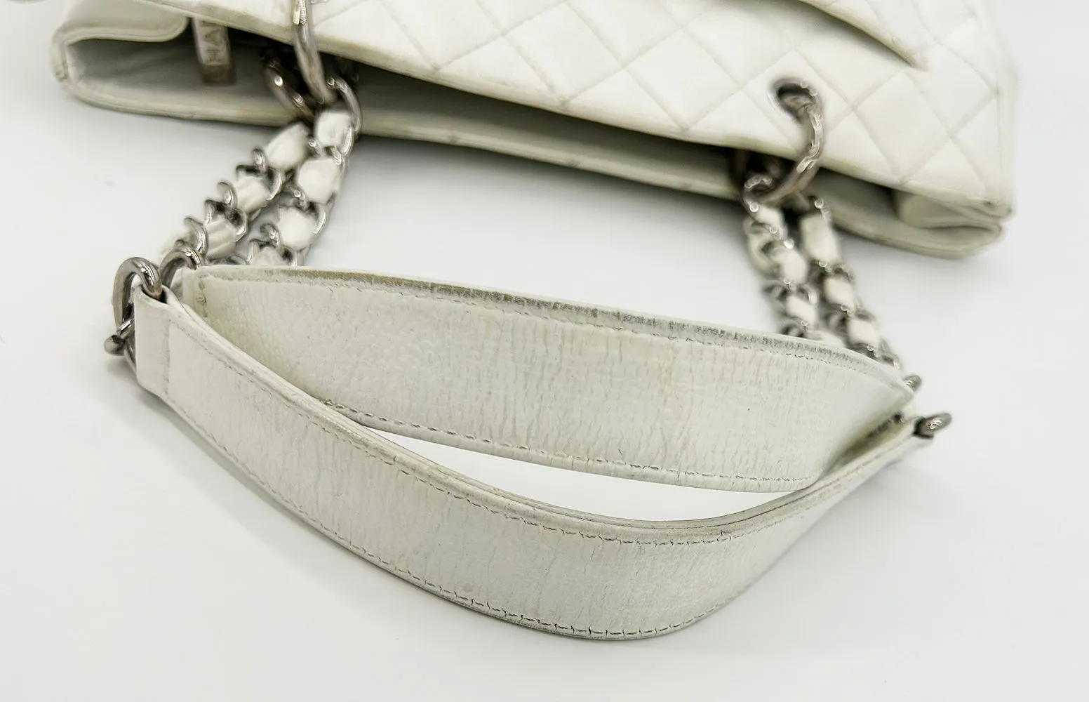 Chanel Quilted White Caviar Grand Shopper Tote