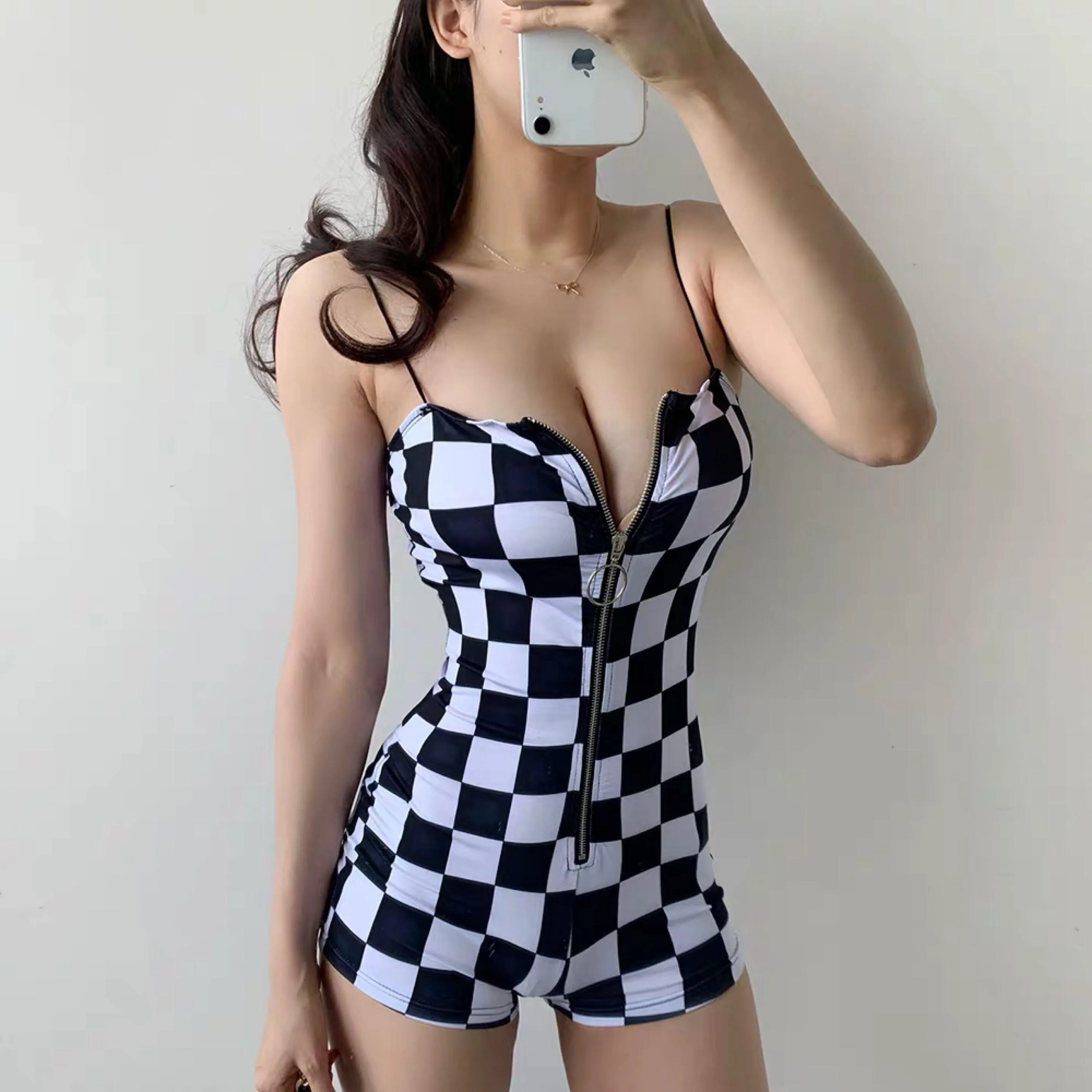 Checks Mini Romper | Checkered Mini Jumpsuit With Buckle Belt