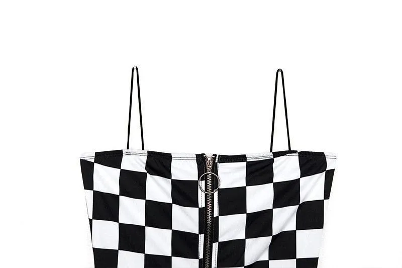 Checks Mini Romper | Checkered Mini Jumpsuit With Buckle Belt