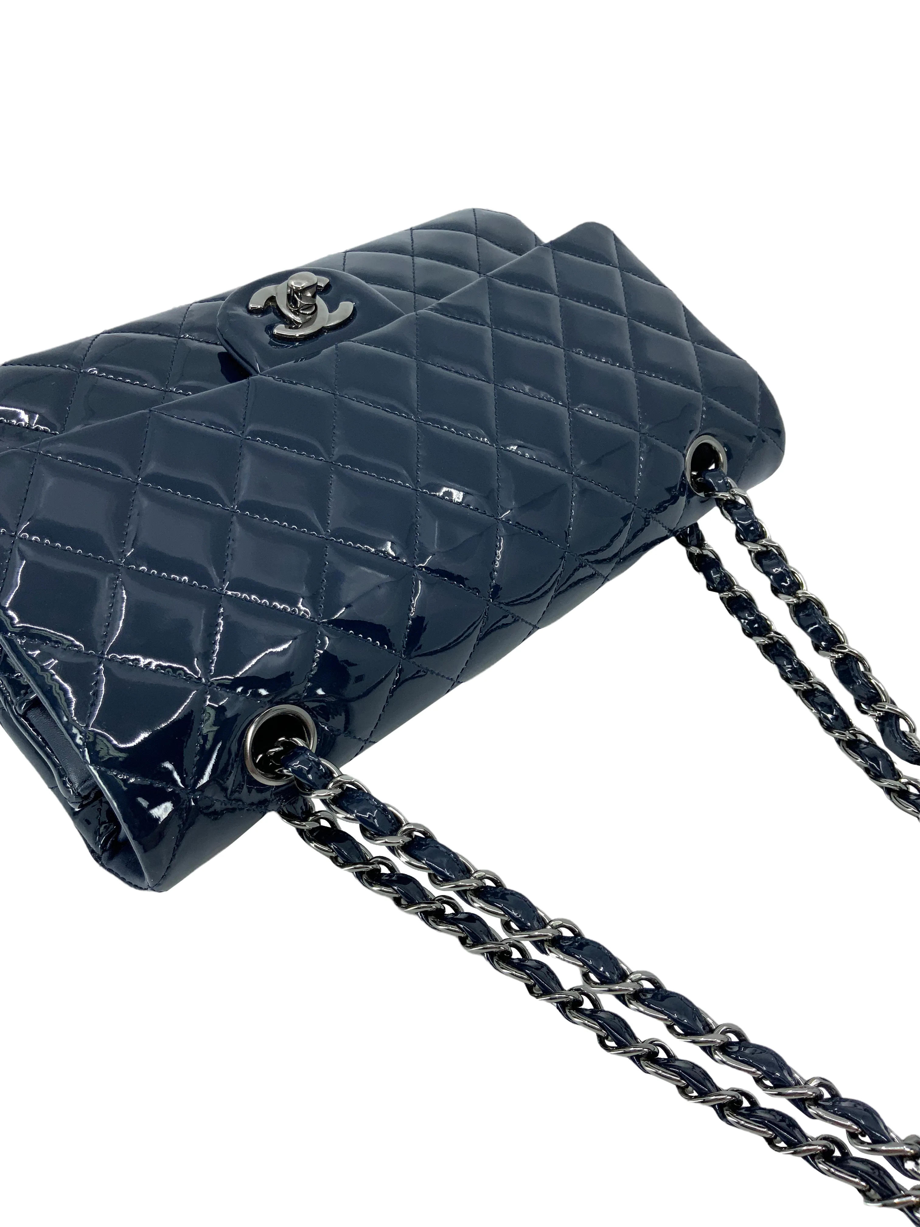 CL Quilted Patent Leather Classic Medium Double Flap Bag