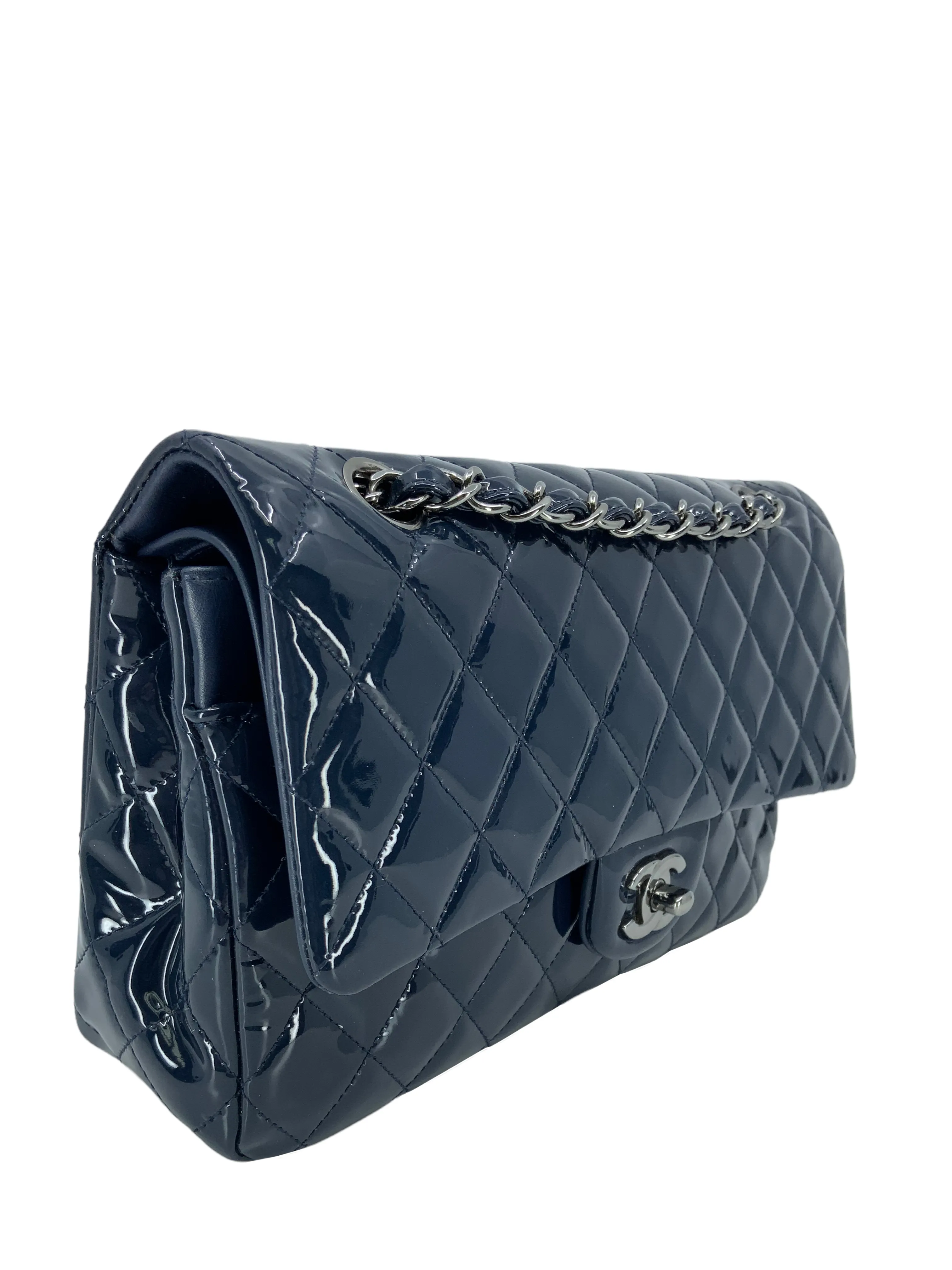 CL Quilted Patent Leather Classic Medium Double Flap Bag