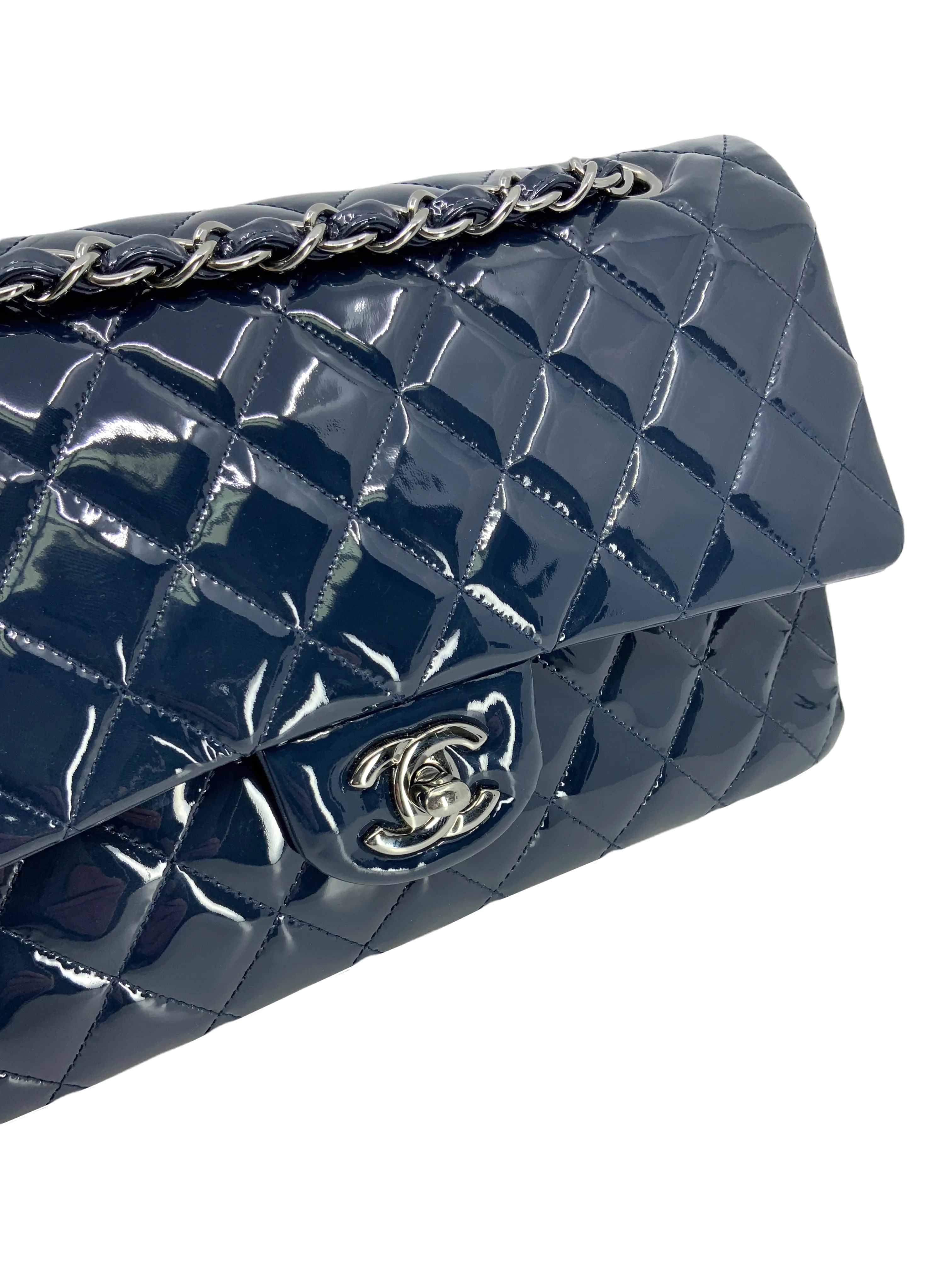 CL Quilted Patent Leather Classic Medium Double Flap Bag