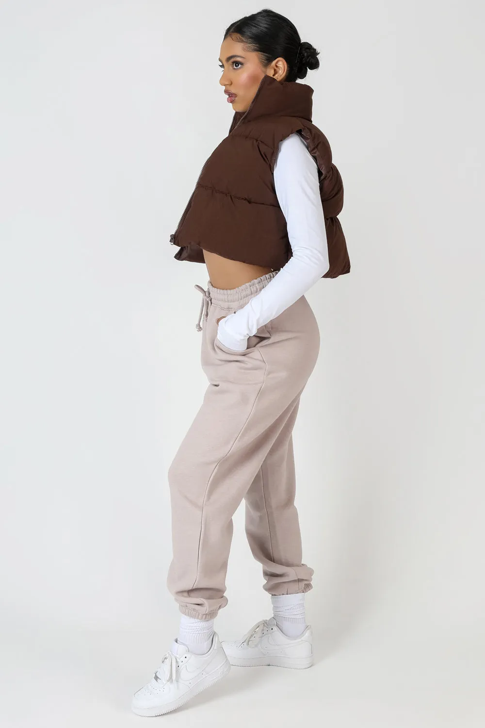 Cropped Puffer Gilet Chocolate