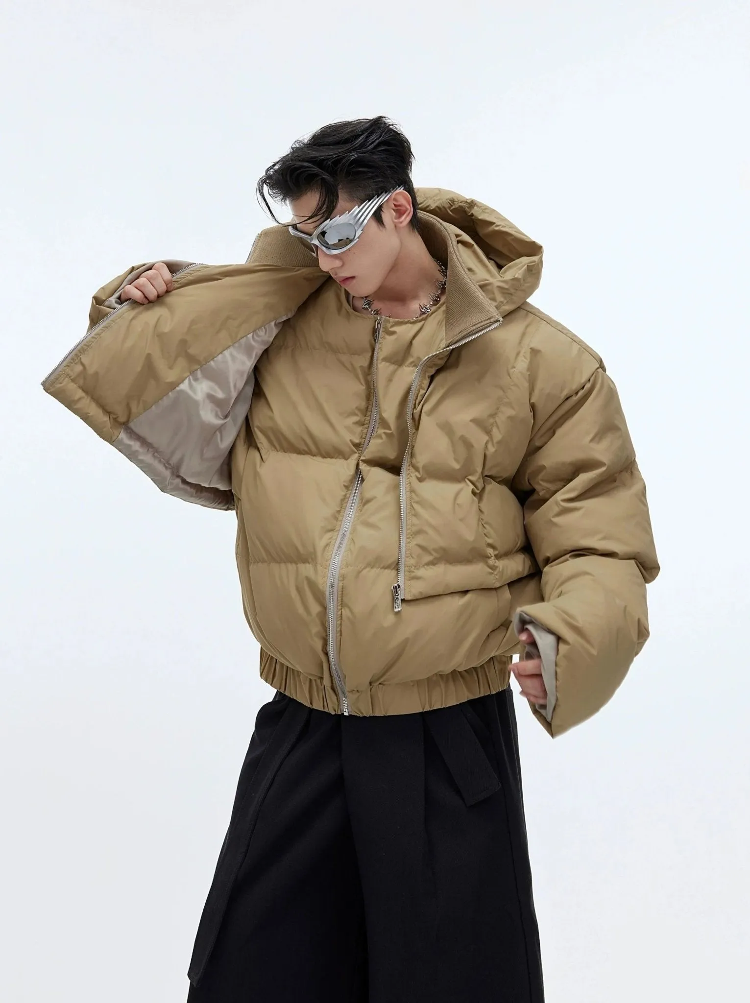 Deconstructed Hooded Puffer Jacket | Unique Two-Piece Design