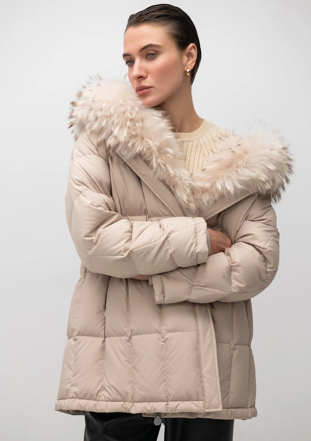 Dolce Genuine Fox Fur Down Fill Quilted Coat