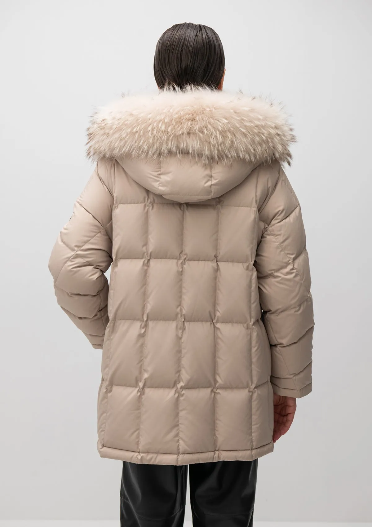 Dolce Genuine Fox Fur Down Fill Quilted Coat