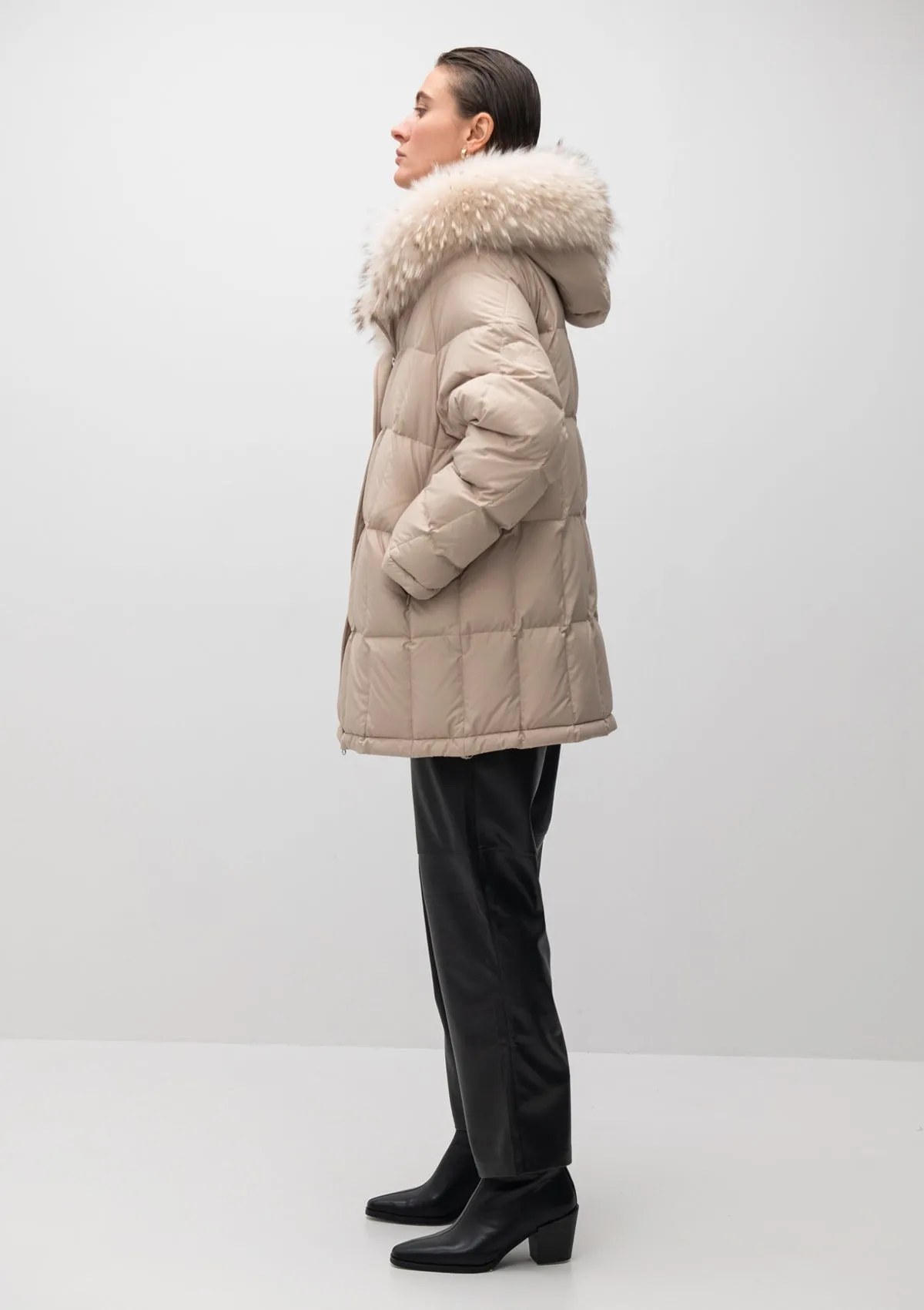 Dolce Genuine Fox Fur Down Fill Quilted Coat