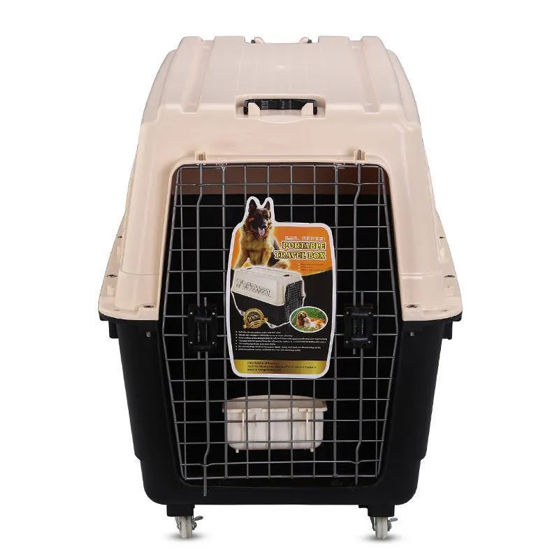 Durable XXL Pet Carrier with Wheels, Tray & Bowl