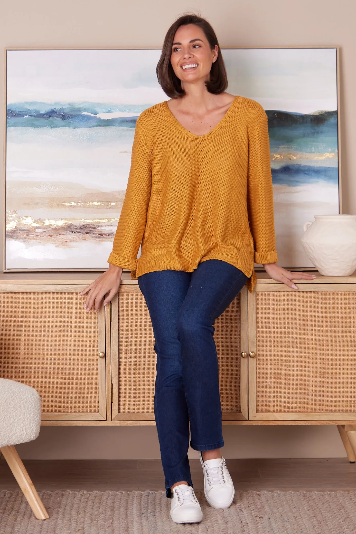 Emmy Cotton Knit Jumper - Mustard