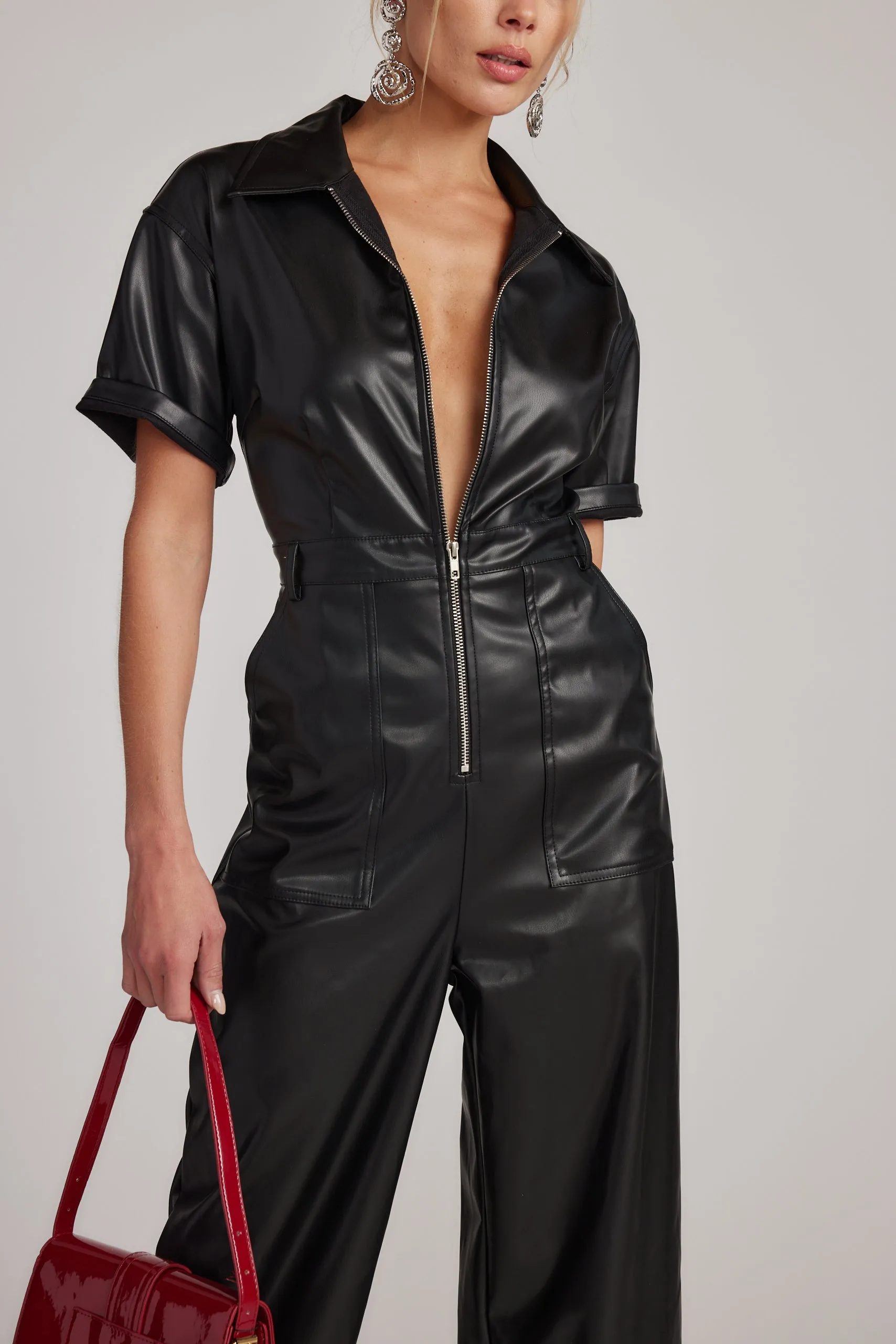 Erika Black Leather Jumpsuit