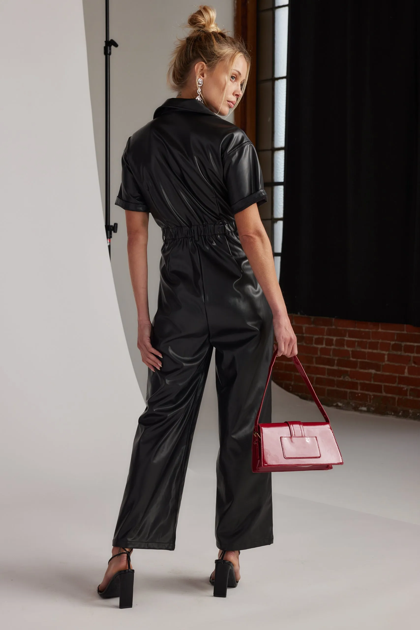 Erika Black Leather Jumpsuit