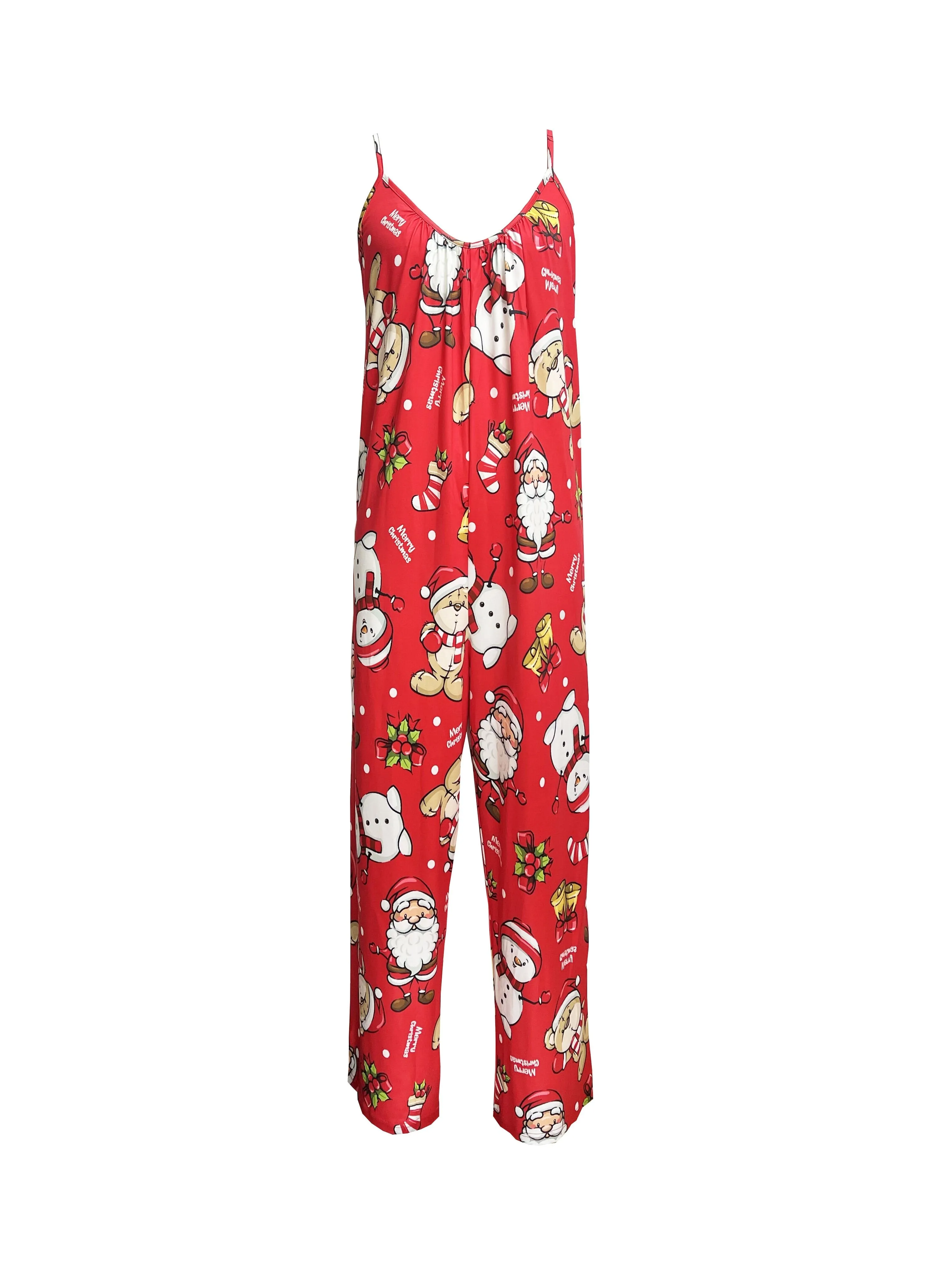 Festive Elegance Women's Plus Christmas Graphic Print Cami Jumpsuit