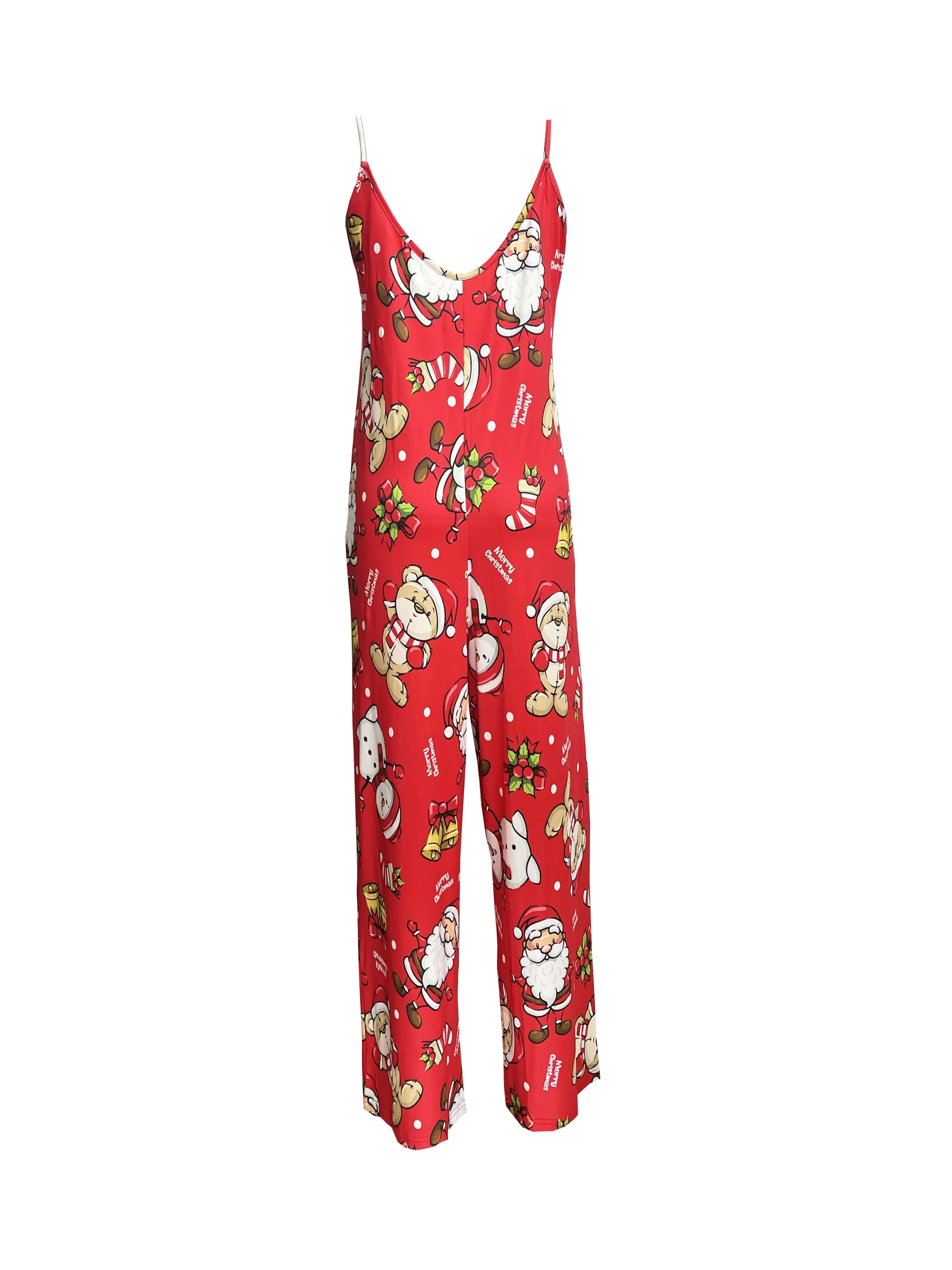 Festive Elegance Women's Plus Christmas Graphic Print Cami Jumpsuit