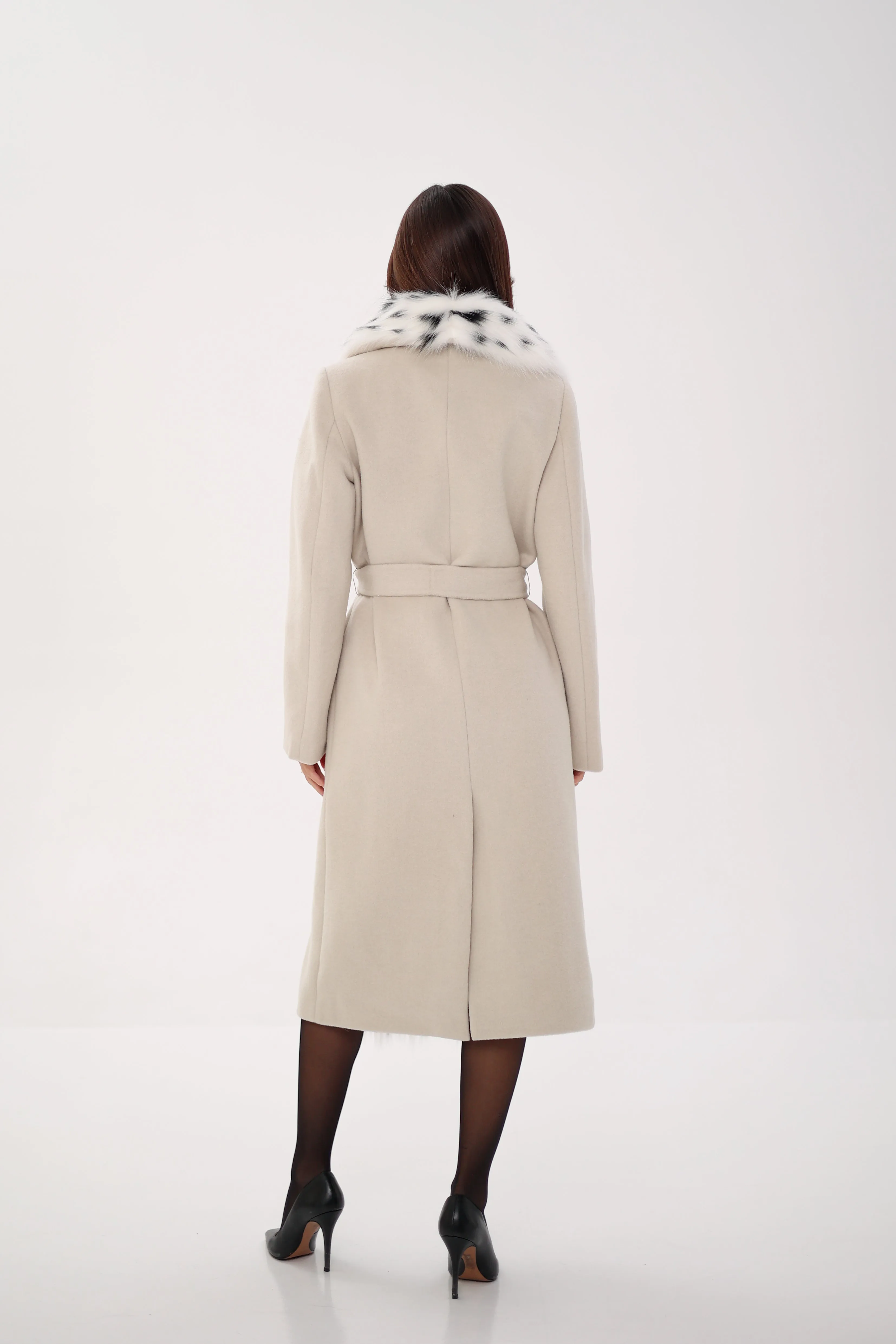 Genuine Arctic Fox Virgin Wool Wrap Coat