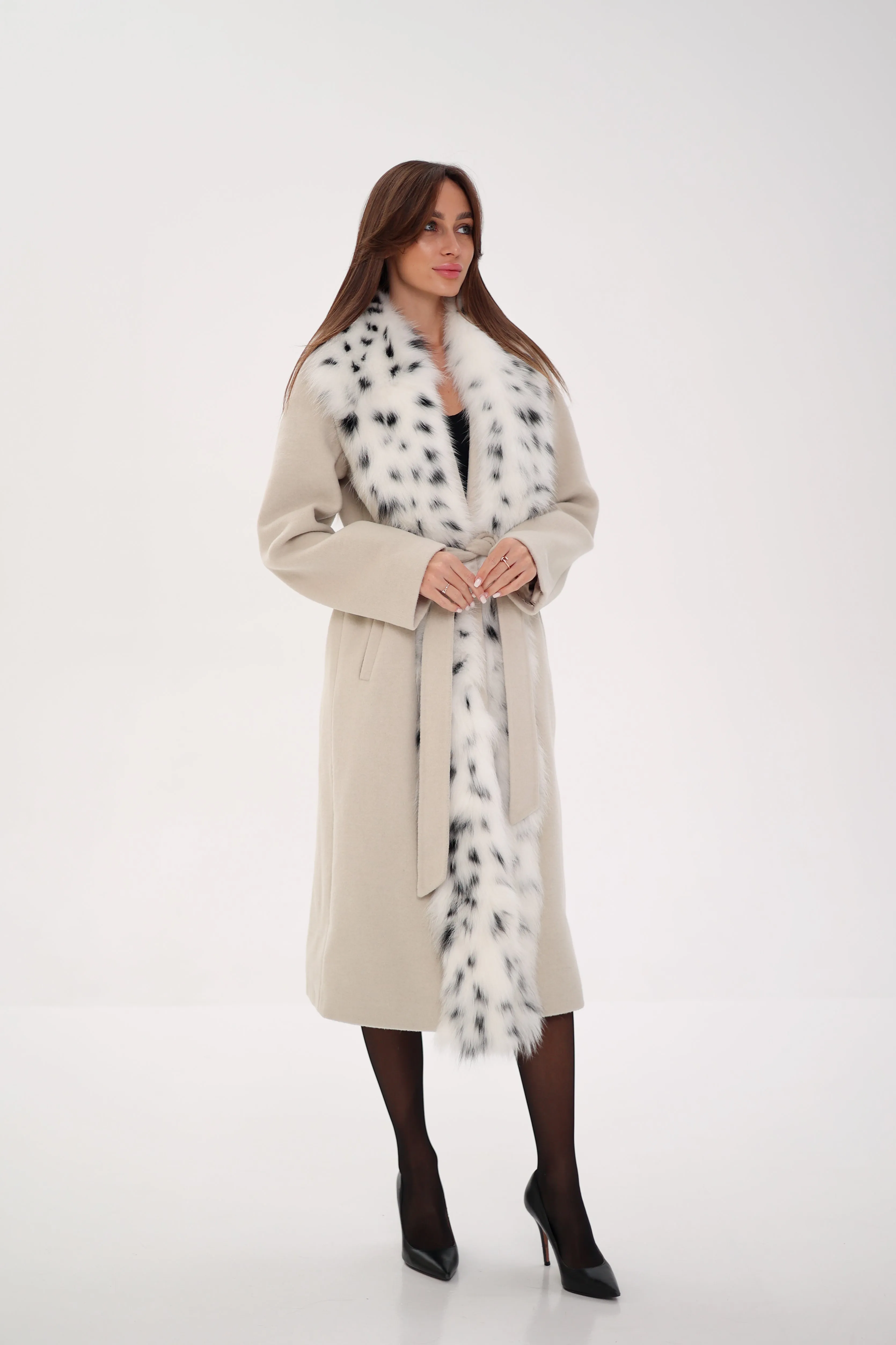 Genuine Arctic Fox Virgin Wool Wrap Coat