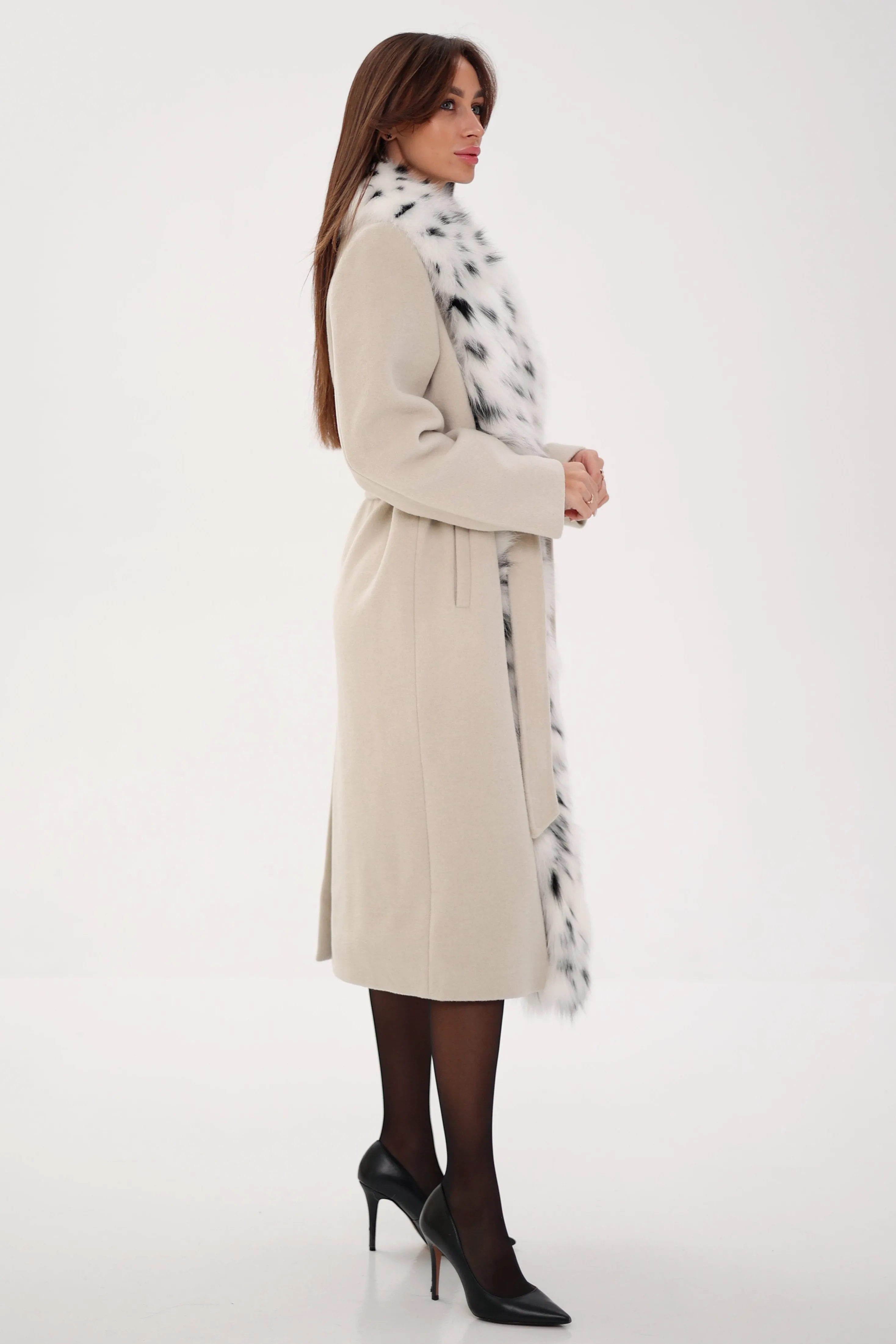 Genuine Arctic Fox Virgin Wool Wrap Coat