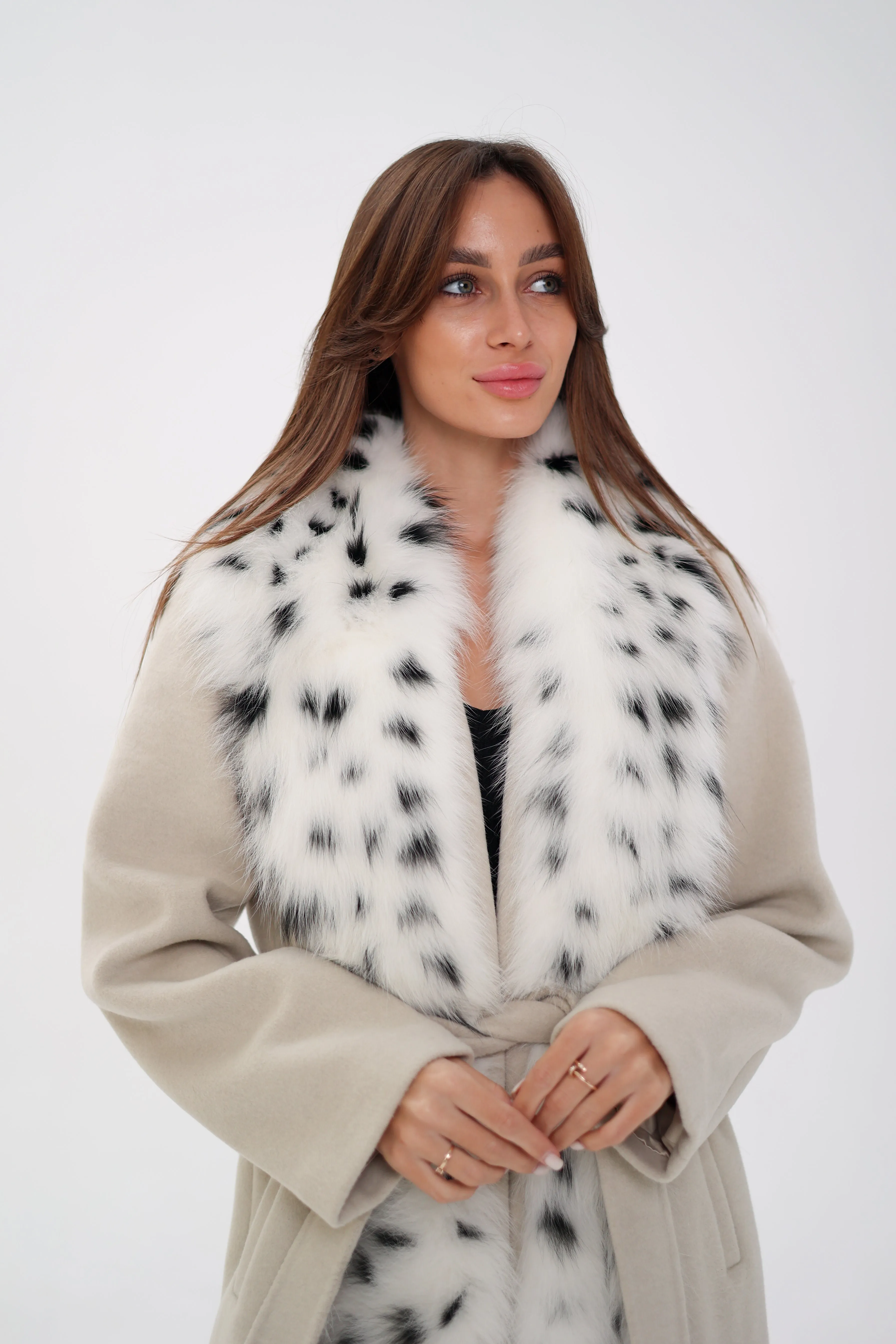 Genuine Arctic Fox Virgin Wool Wrap Coat