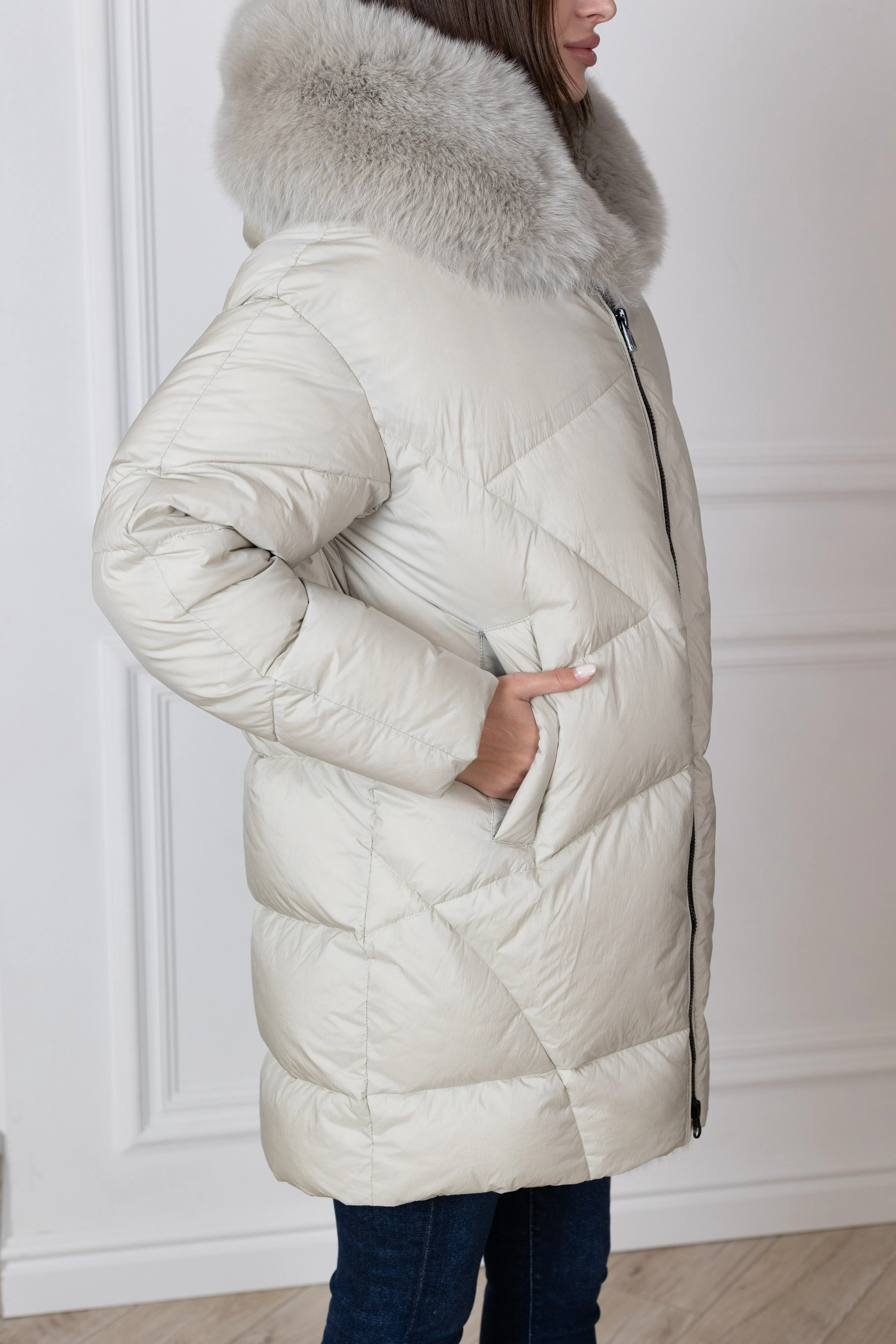 Genuine Polar Fox Fur Down Fill Coat