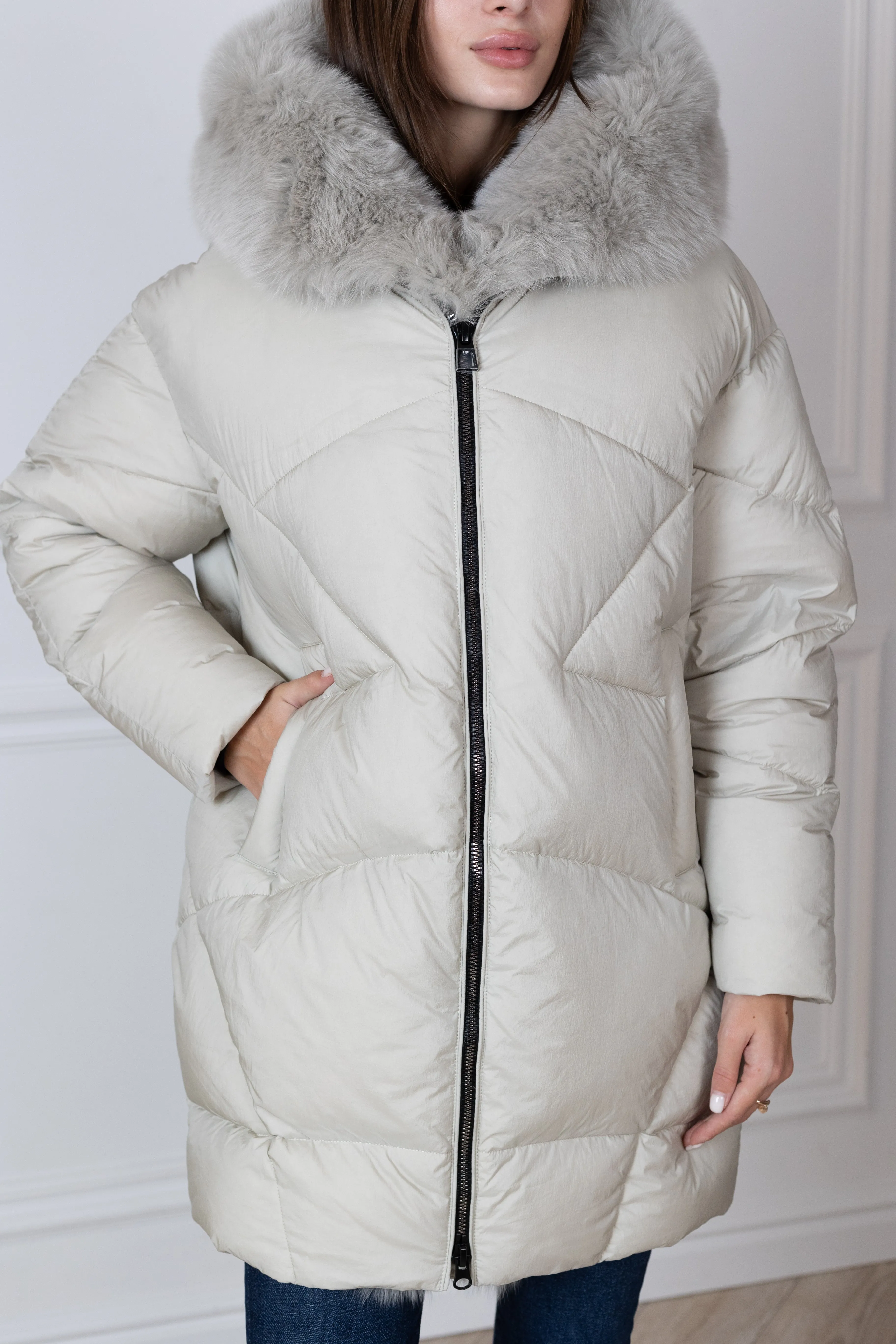 Genuine Polar Fox Fur Down Fill Coat