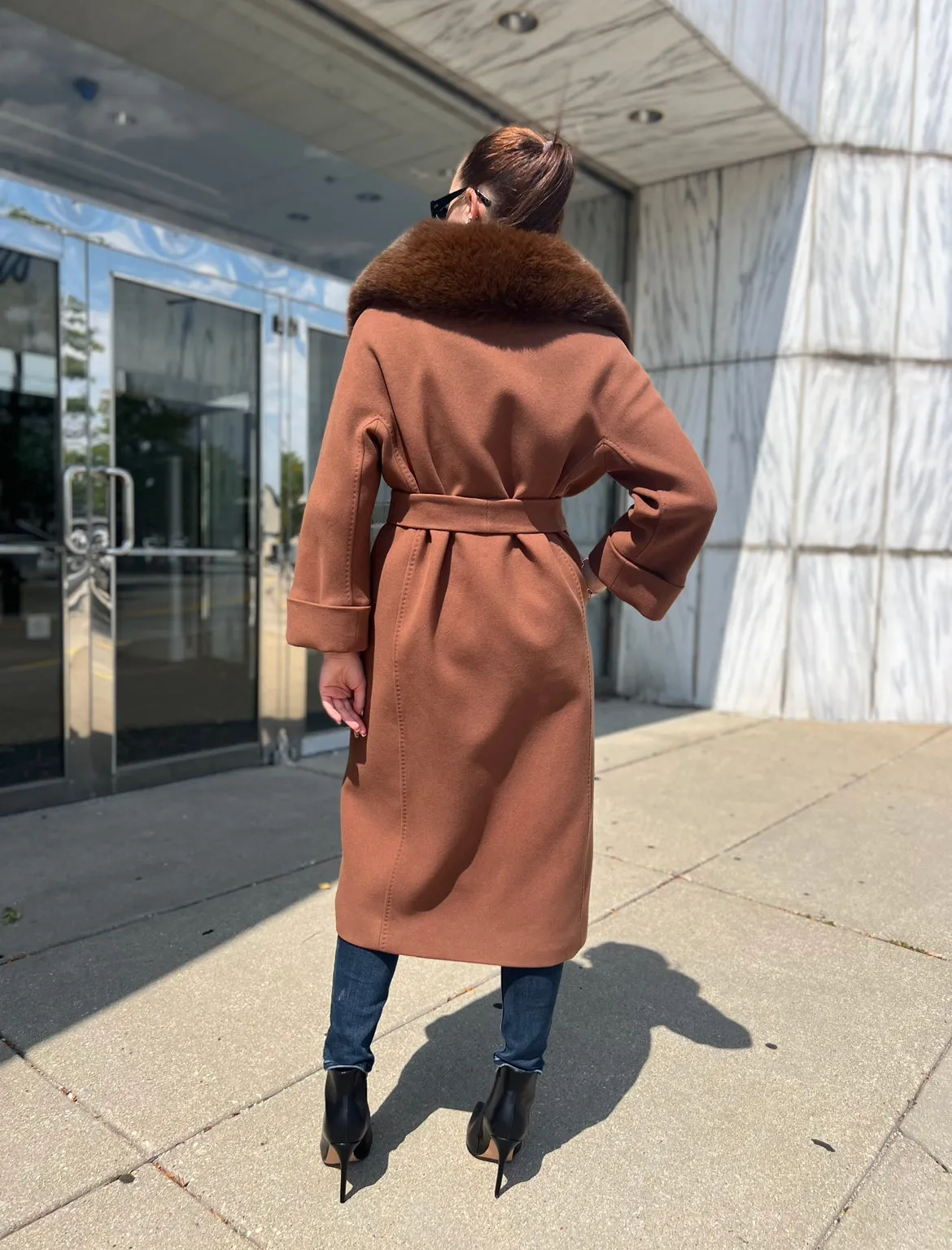 Genuine Polar Fox Tailored Cashmere Wool Coat