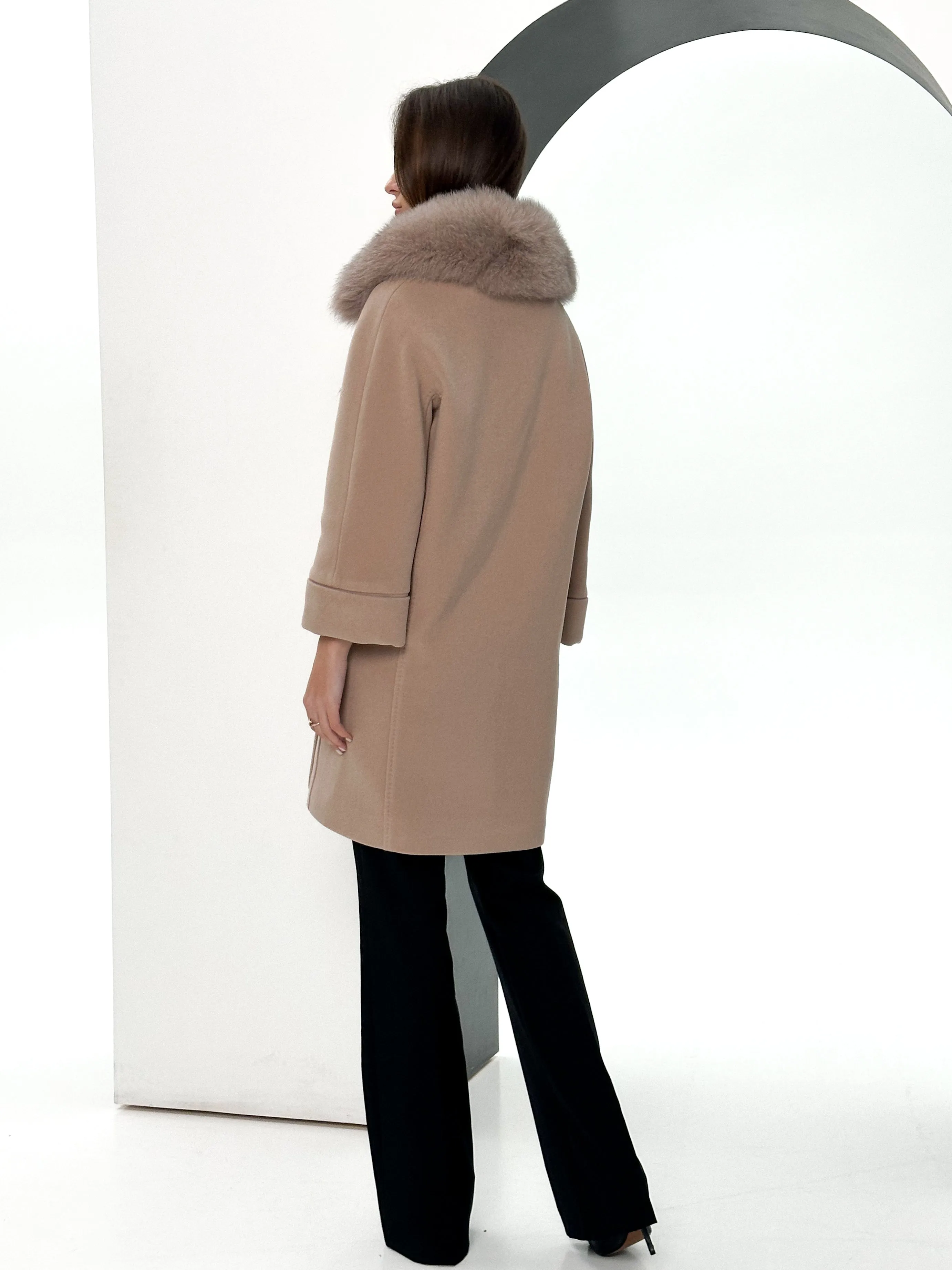 Genuine Polar Fox Tailored Cashmere-Wool Coat