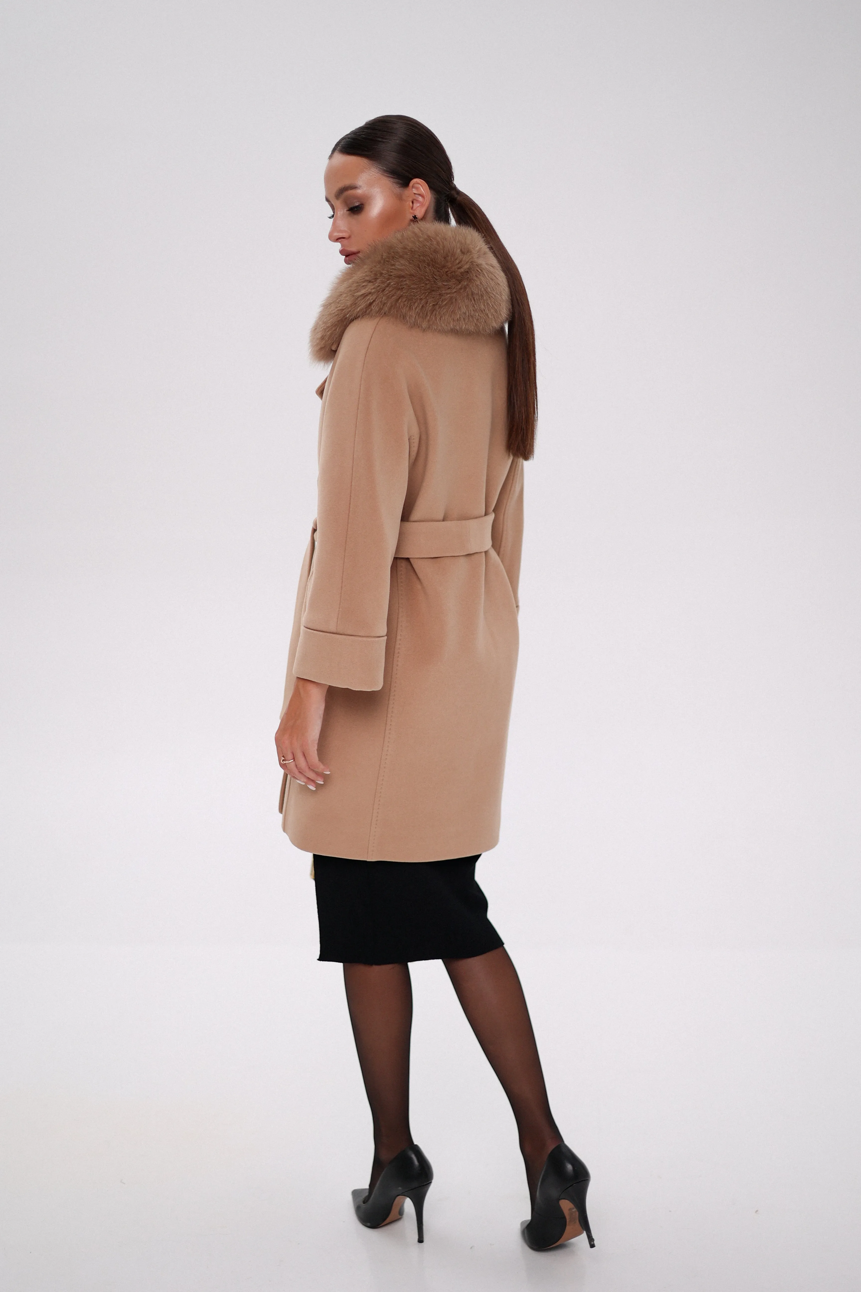 Genuine Polar Fox Tailored Cashmere-Wool Coat