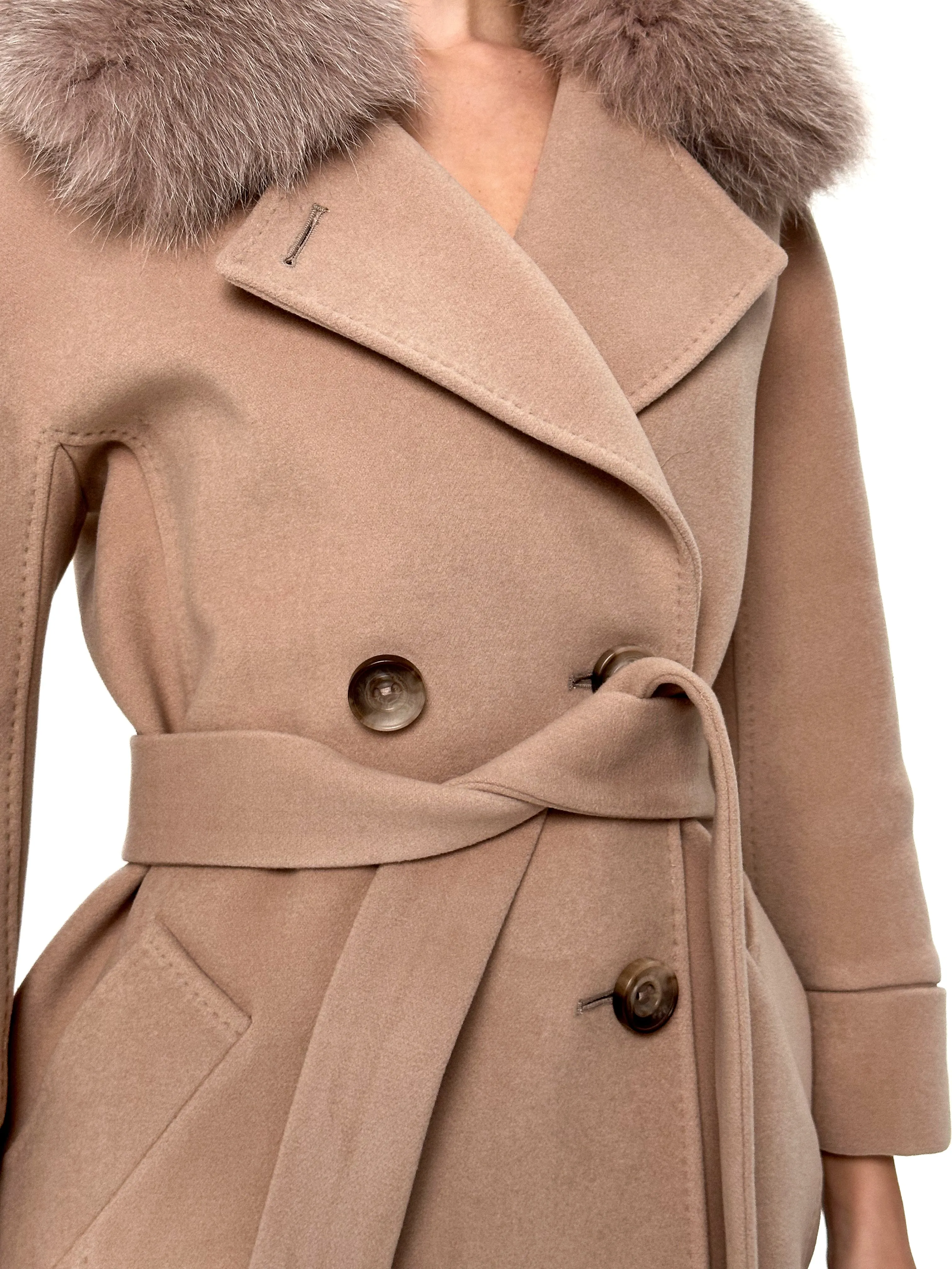 Genuine Polar Fox Tailored Cashmere-Wool Coat