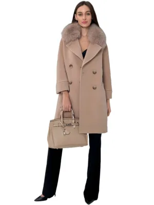 Genuine Polar Fox Tailored Cashmere-Wool Coat