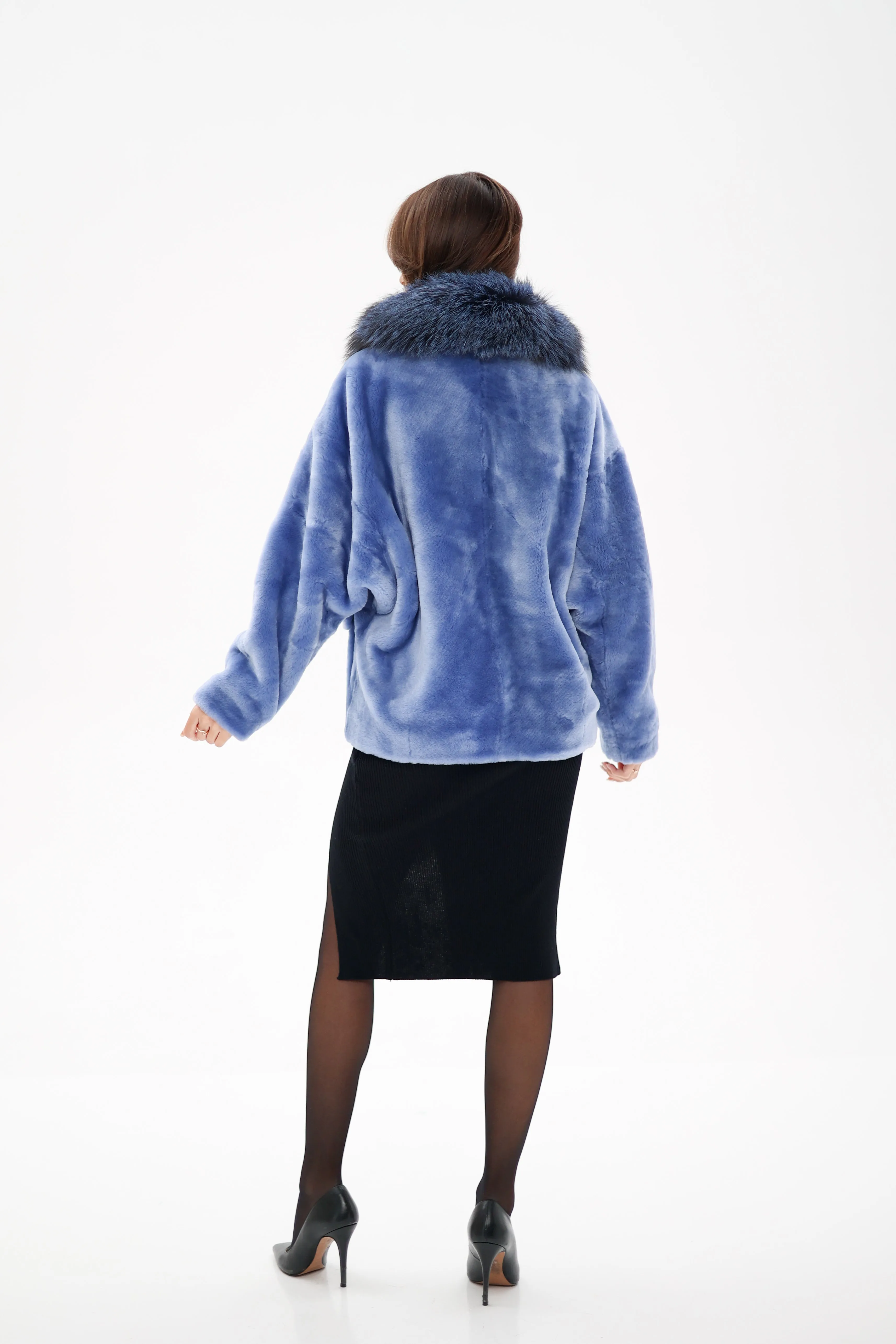 Genuine Shearling Silver Fox Trim Jacket