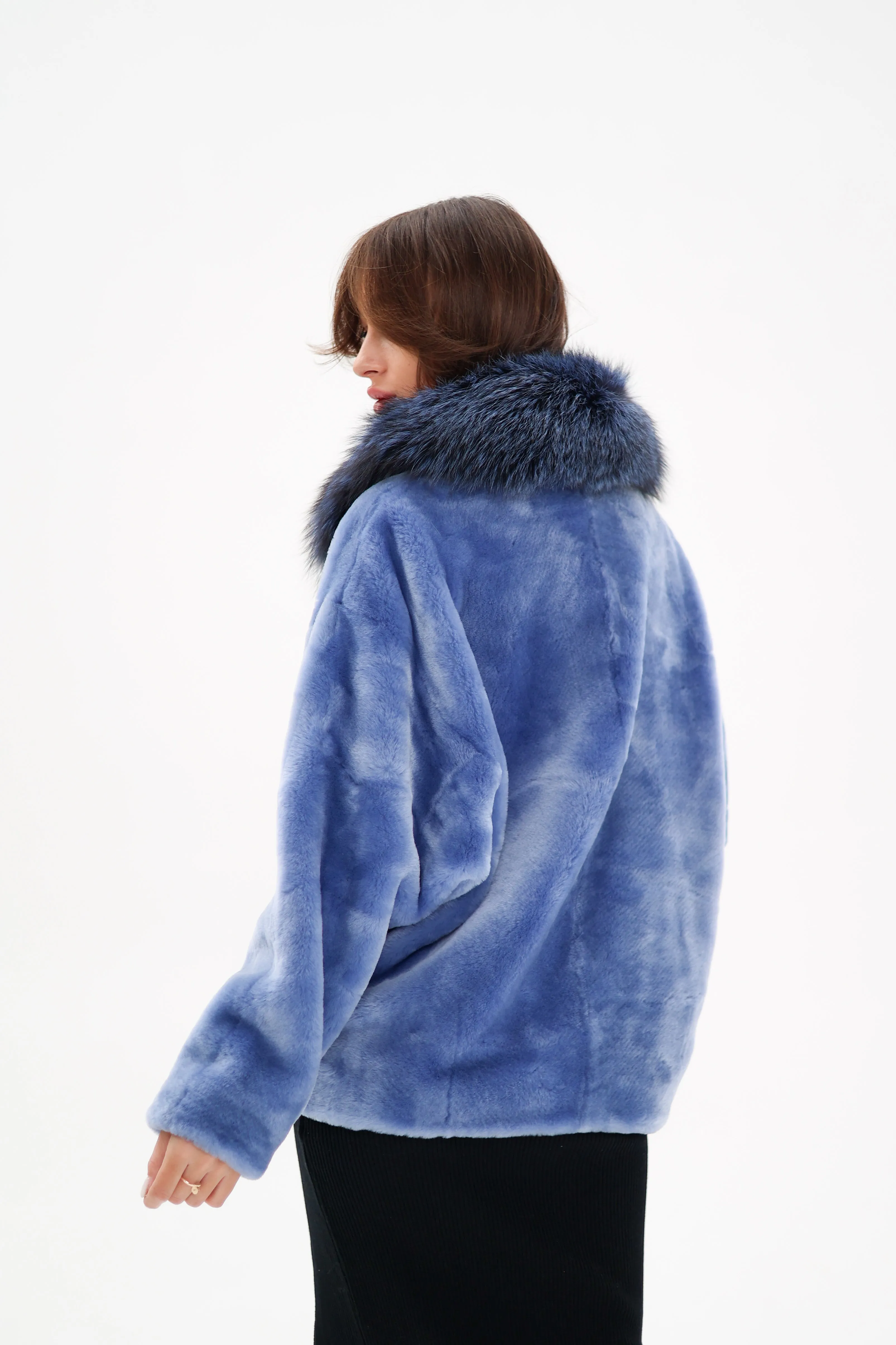 Genuine Shearling Silver Fox Trim Jacket