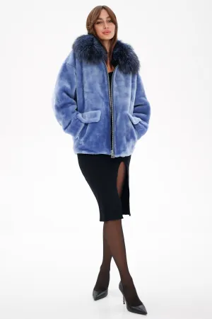 Genuine Shearling Silver Fox Trim Jacket