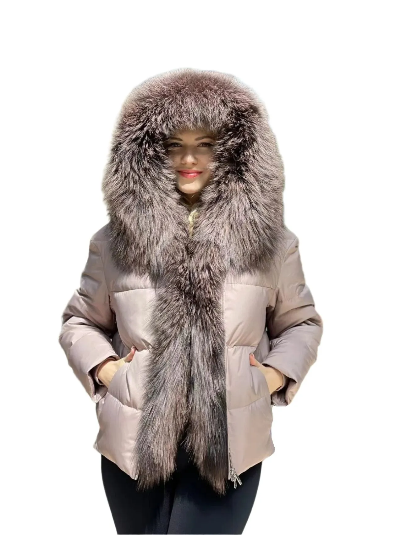 Genuine Silver Fox Down Fill Parka Jacket